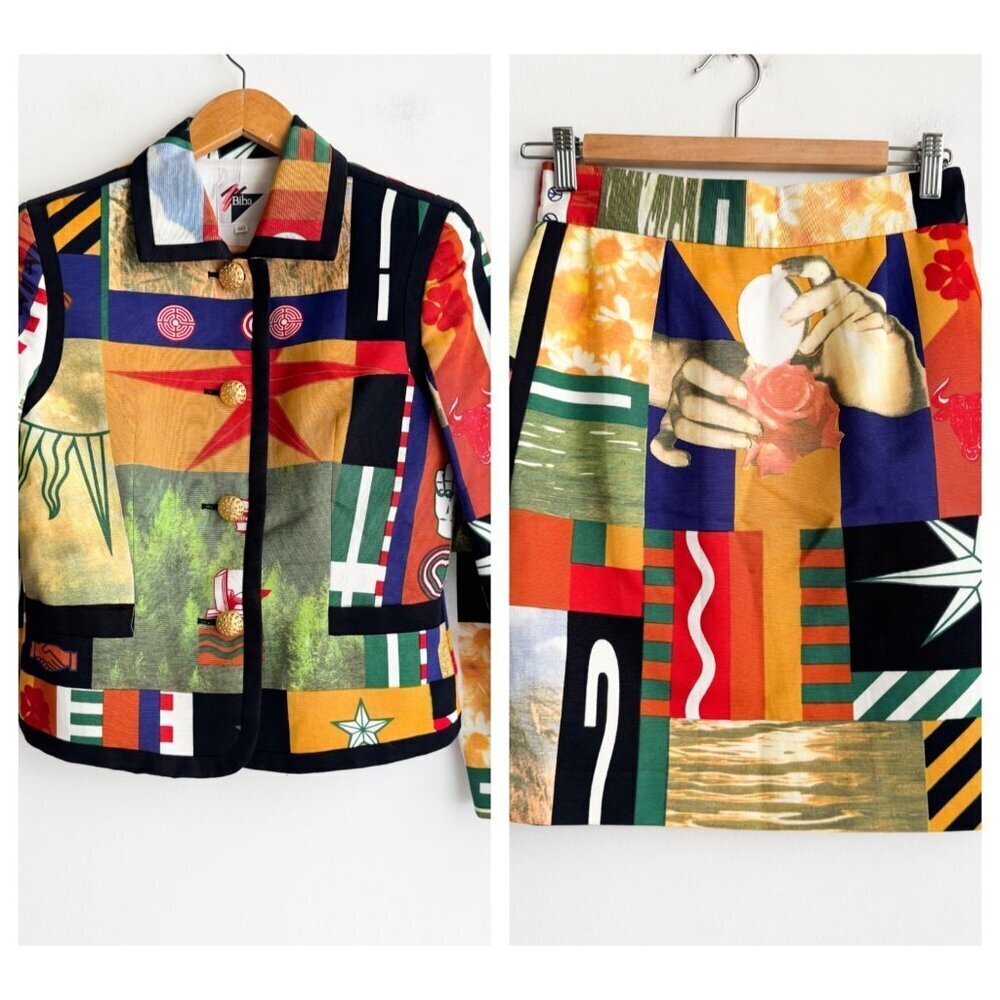 Vintage Biba Maximalist Colourful Statement Skirt Suit 40